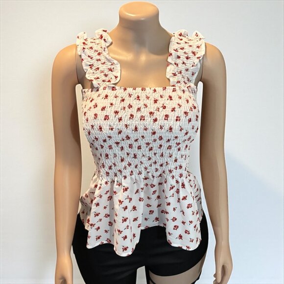 Off White Floral Women Smock Tank - Picture 8 of 8